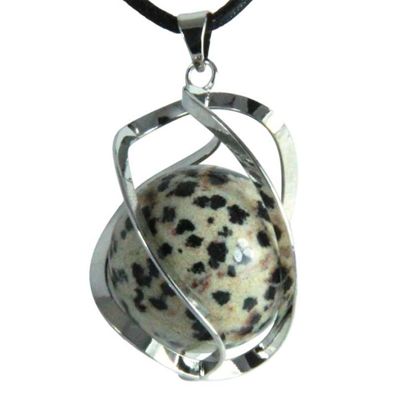 Pendentif spirale avec boule de 20mm de jaspe dalmatien Mexique A 