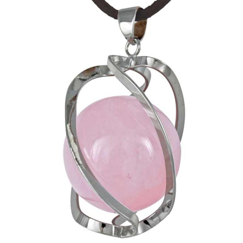 Pendentif spirale avec boule de 20mm de quartz rose Brésil A