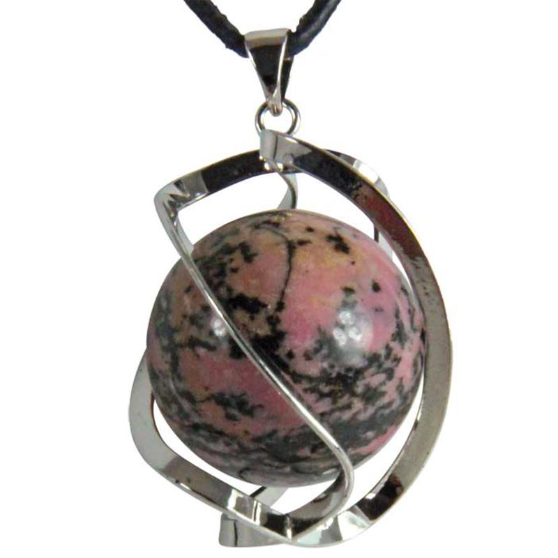 Pendentif spirale avec boule de 20mm de rhodonite Madagascar A