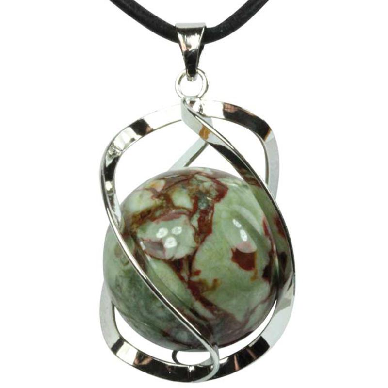 Pendentif spirale avec boule de 20mm de rhyolite verte