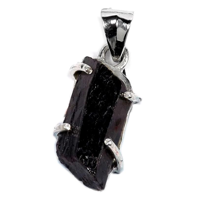 Pendentif tourmaline noire cristallisée Brésil AA argent 925