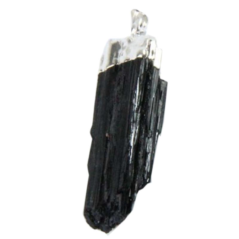 Pendentif tourmaline noire brute Brésil A acier inoxydable