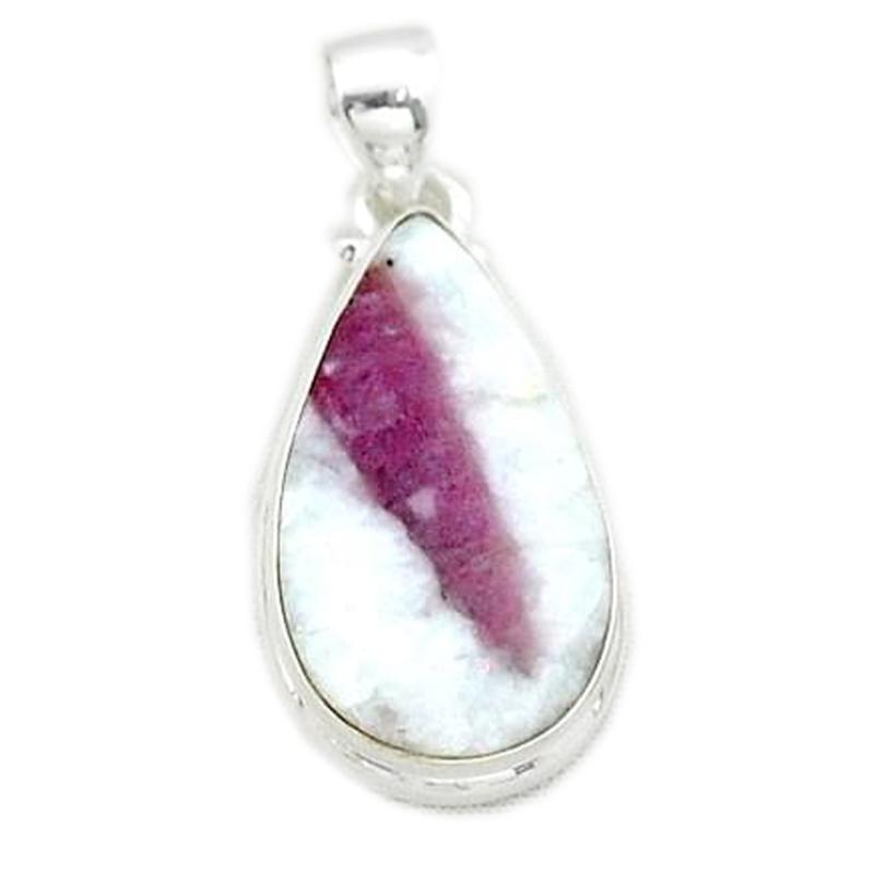 Pendentif tourmaline rose sur quartz Brésil AA argent 925