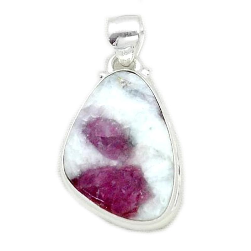 Pendentif tourmaline rose sur quartz Brésil AA argent 925