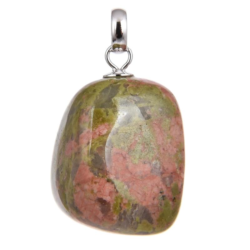 Pendentif unakite Afrique du Sud A pierre roulée boucle argent 925