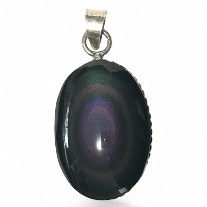 Pendentif obsidienne oeil céleste sertie Mexique AAA argent 925