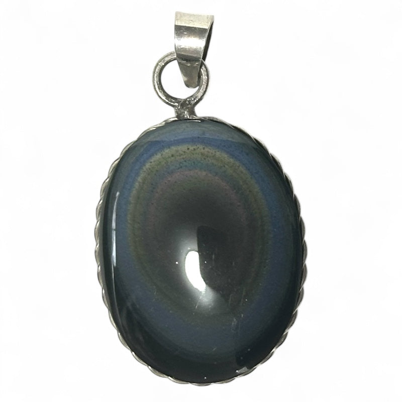 Pendentif obsidienne oeil céleste sertie Mexique AAA argent 925