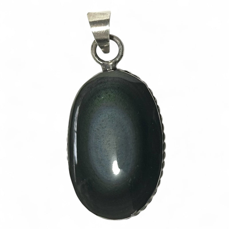 Pendentif obsidienne oeil céleste sertie Mexique AAA argent 925