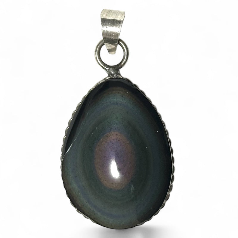 Pendentif obsidienne oeil céleste sertie Mexique AAA argent 925