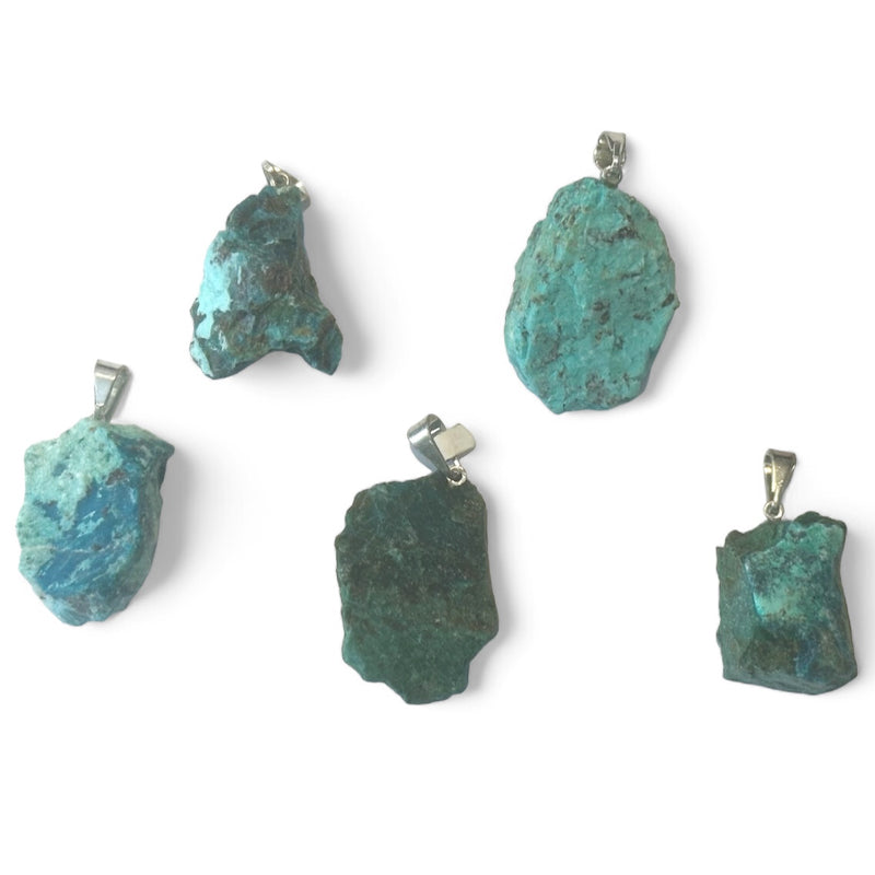 Raw Chrysocolla pendant Peru AA stainless steel