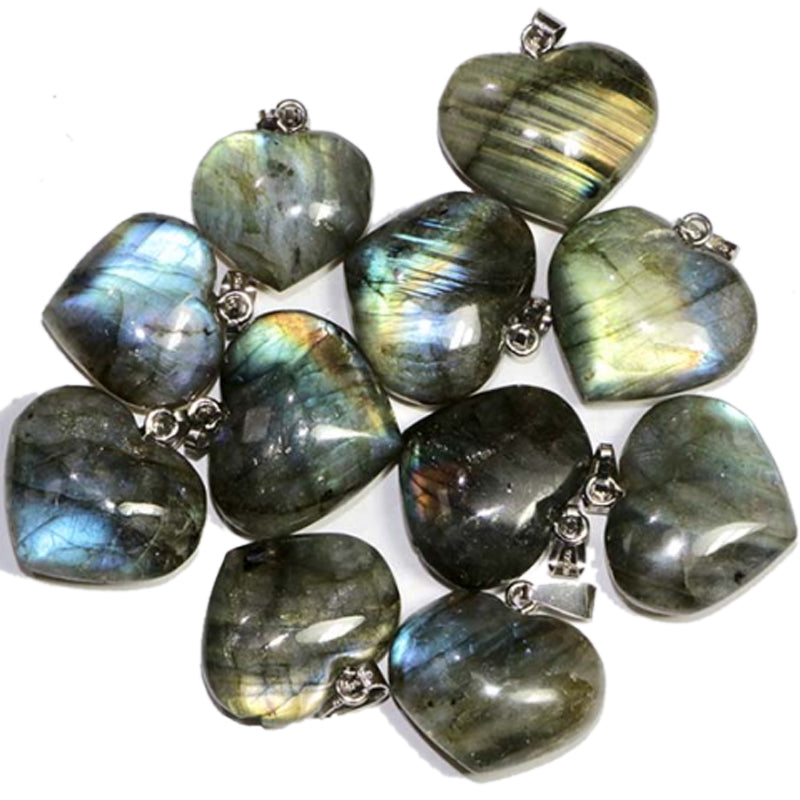 Pendentif coeur Labradorite Madagascar AA argent 925 (20-25mm)