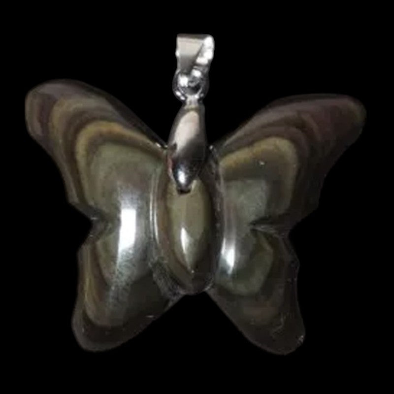 Pendentif papillon obsidienne oeil céleste Mexique AAA acier inoxydable