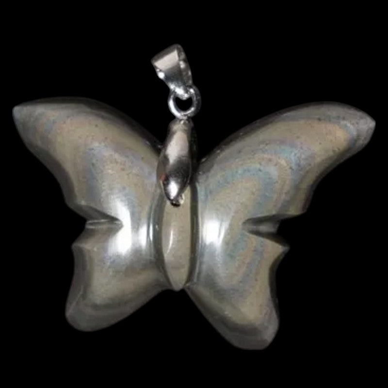 Pendentif papillon obsidienne oeil céleste Mexique AAA acier inoxydable