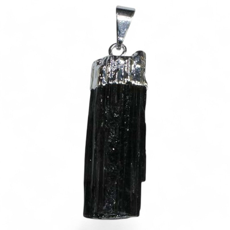 Pendentif tourmaline noire brute Brésil A acier inoxydable