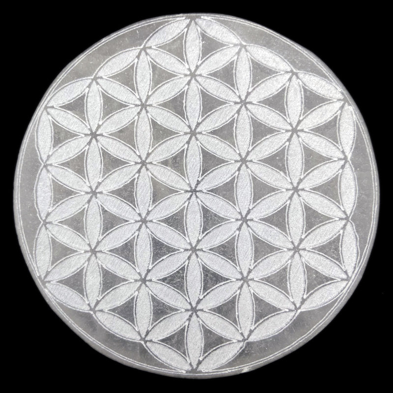 Selenite flower of life recharging plate - 100mm