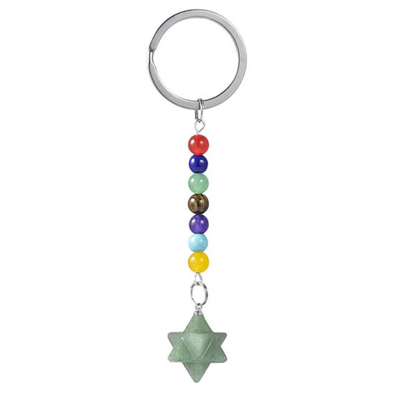 Porte clefs 7 chakras Merkaba Aventurine verte