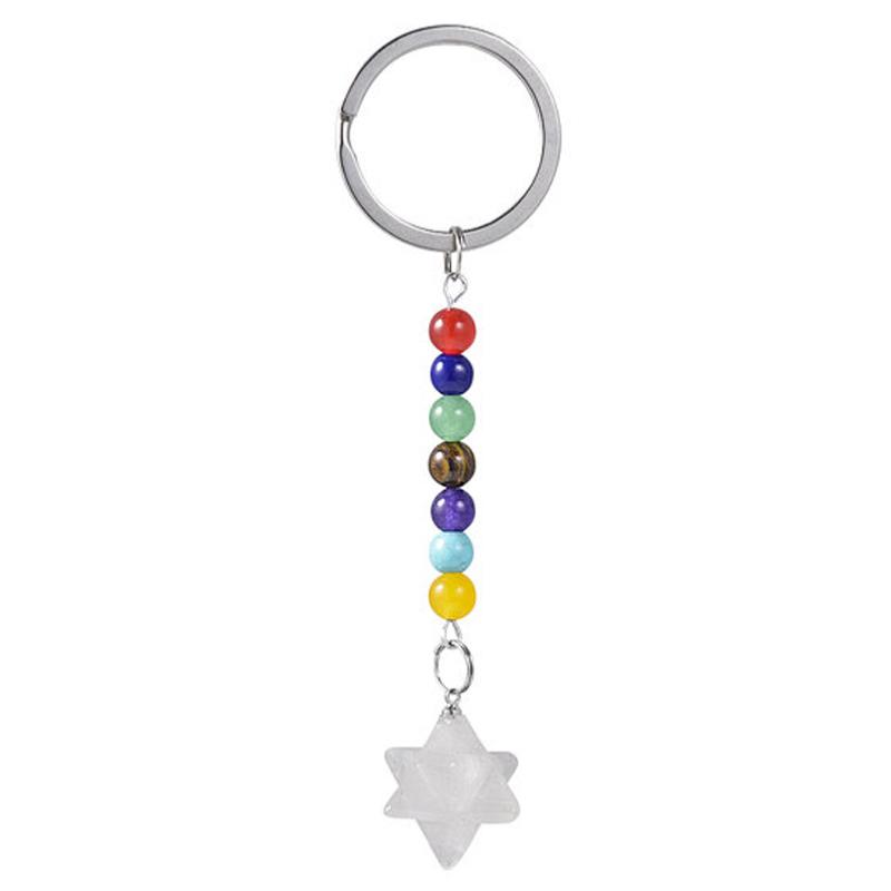 Porte clefs 7 chakras Merkaba Cristal de roche 