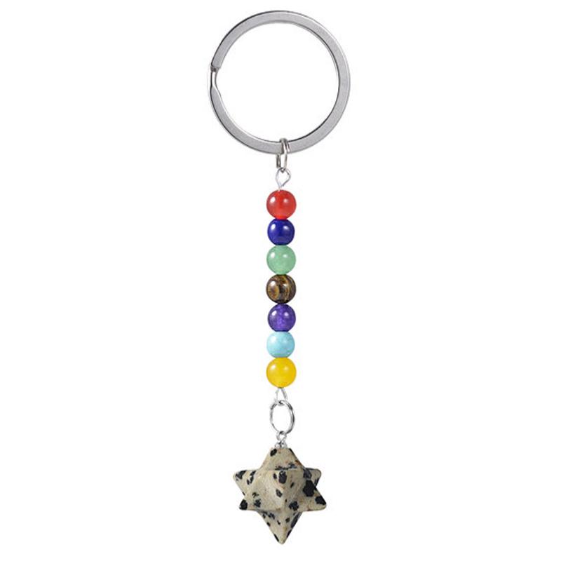 Porte clefs 7 chakras Merkaba Jaspe Dalmatien