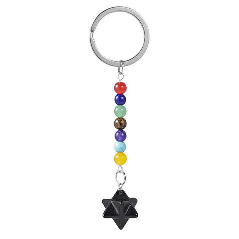 Porte clefs 7 chakras Merkaba Obsidienne noire