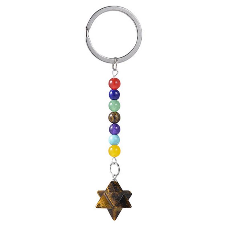 Porte clefs 7 chakras Merkaba Oeil de tigre