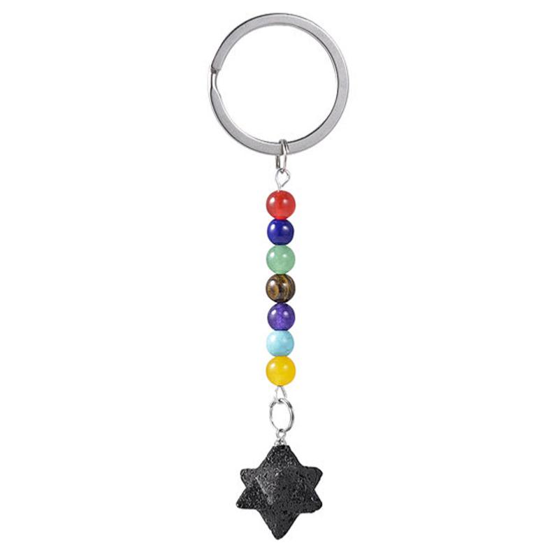 Porte clefs 7 chakras Merkaba Pierre de lave