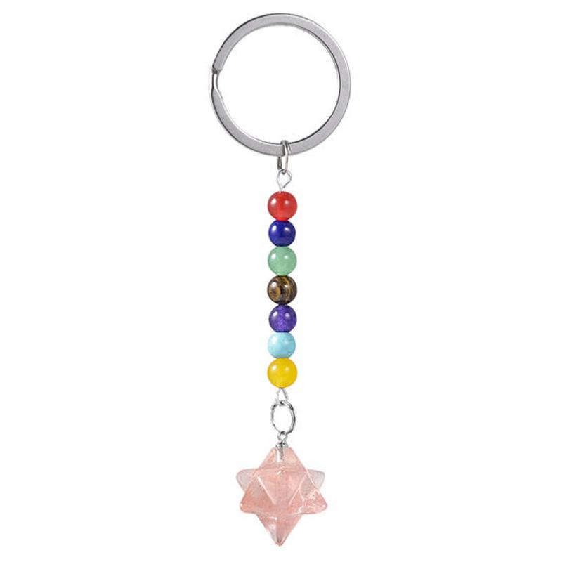 Porte clefs 7 chakras Merkaba Quiartz fraise (hématoide)