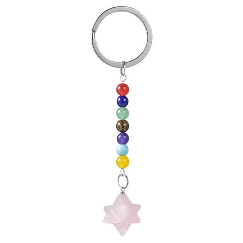 Porte clefs 7 chakras Merkaba Quiartz rose