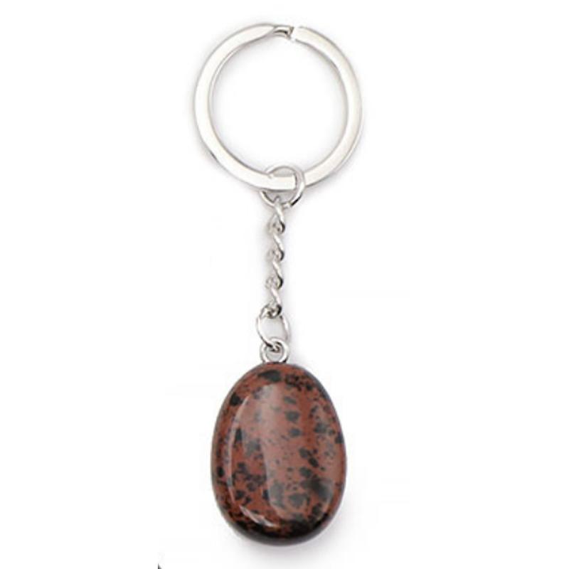 Porte clefs obsidienne acajou Mexique A pierre roulée