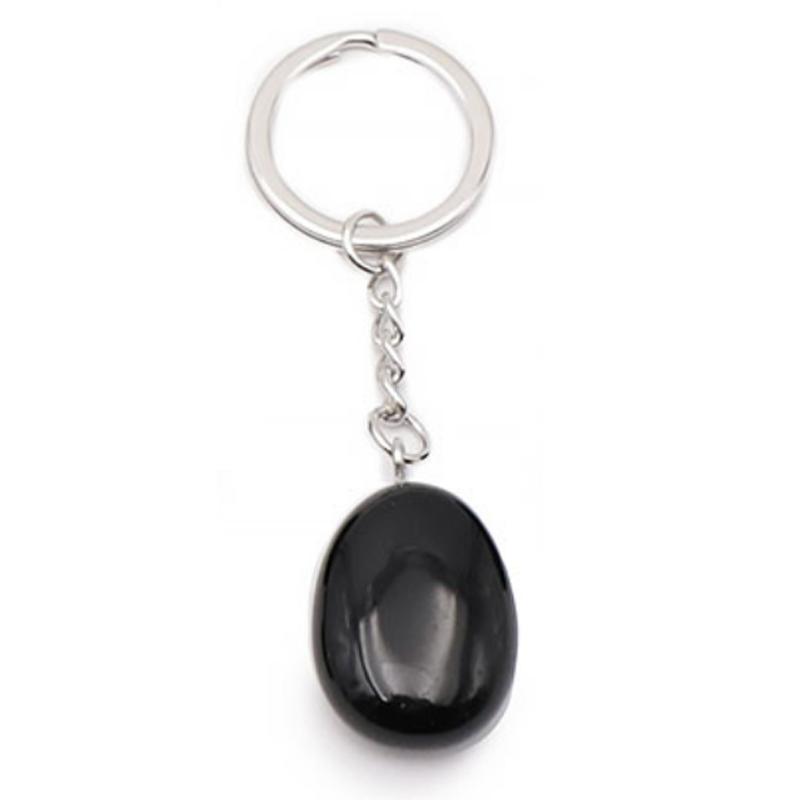 Porte clefs obsidienne noire Mexique A pierre roulée