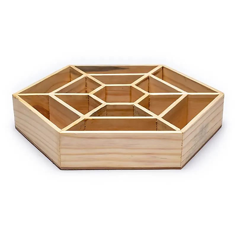 Hexagonal wooden storage crate