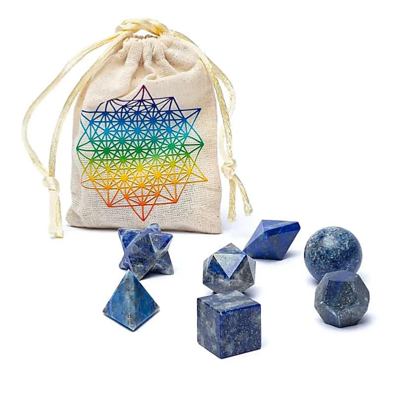 Ensemble de 7 pièces en Lapis Lazuli géométrie sacrée