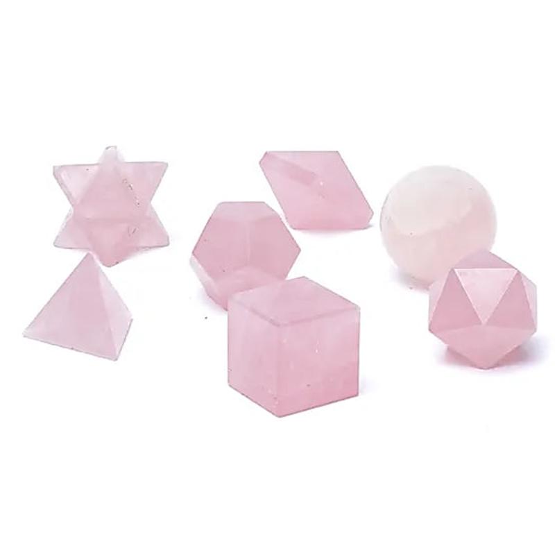 Ensemble de 7 pièces en Quartz rose géométrie sacrée