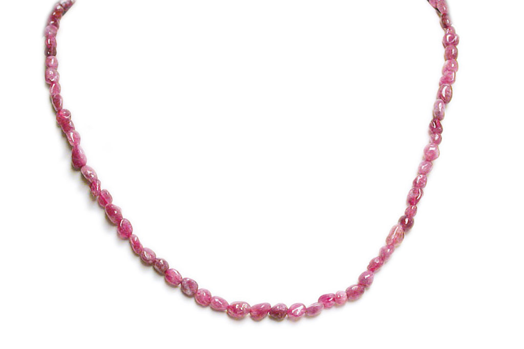 Collier tourmaline rose Brésil A (rubelite grains 5mm) - 43cm-45cm